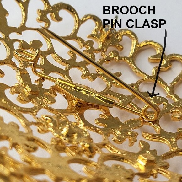 Large Filigree Gold Tone Brooch and Pendant - Picture 5 of 15